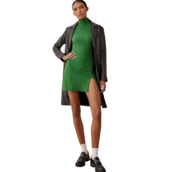 Reformation Zia Knit Mini Dress in Kelly Green Size Large , NWT - Picture 3 of 6